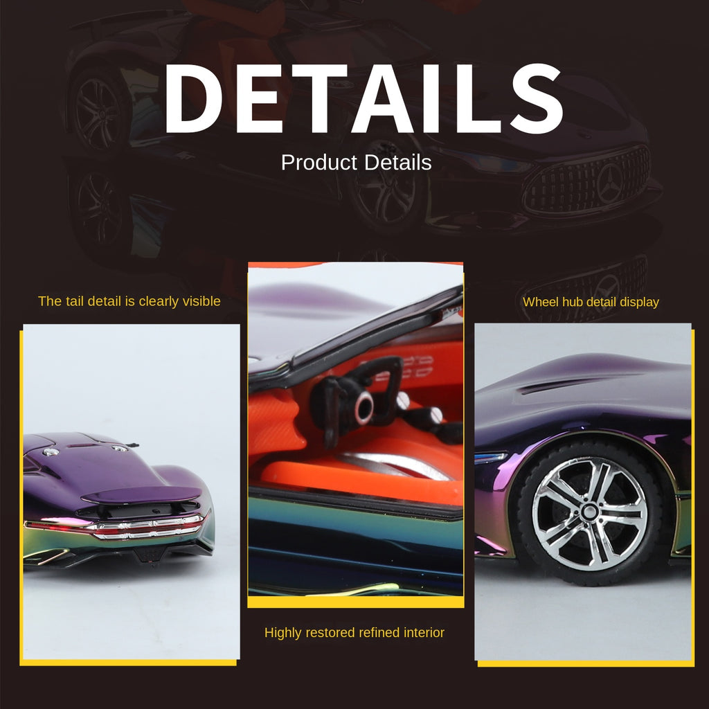 XHD 1:24 Chrome Edition Die-Cast Alloy Model - Compatible with Mercedes-AMG Vision GT Concept Car - Feature-Packed with Opening Doors, Realistic Sound & Light, Pull-Back Action, Shock Absorption & Steering