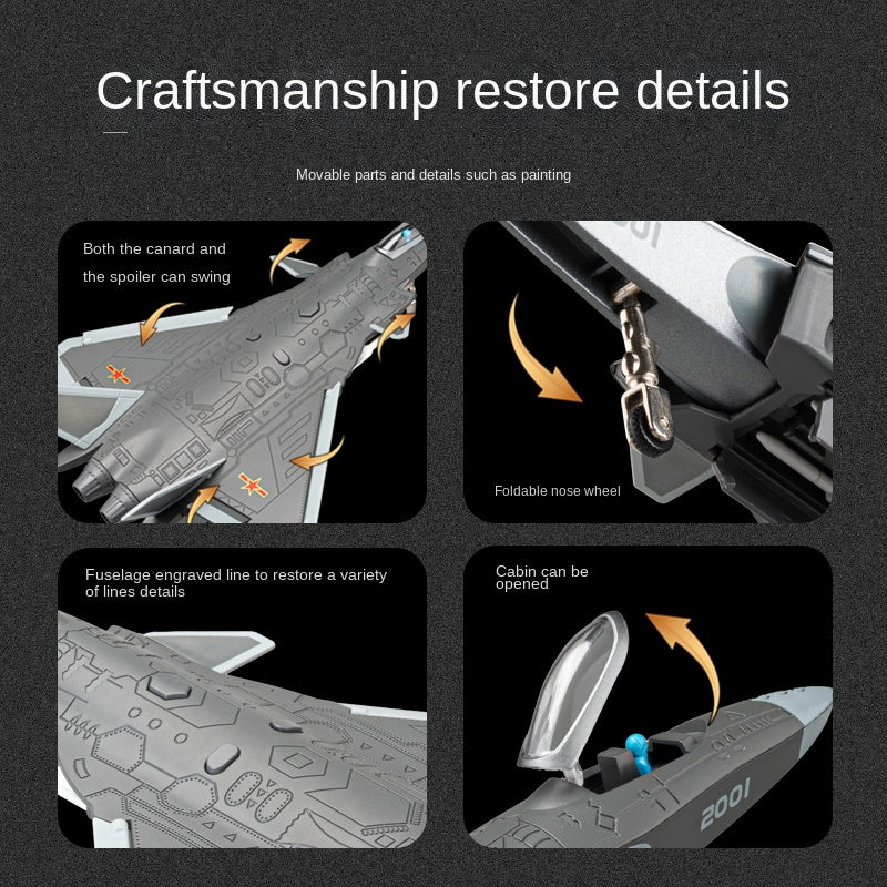 Chezhi 1:84 Scale Licensed J-20 Stealth Fighter Die-Cast Alloy Aircraft Model with Display Stand - Ejectable Missiles, Opening Hatches, Sound & Light, Pull-Back Function - Official Military Aircraft Collection