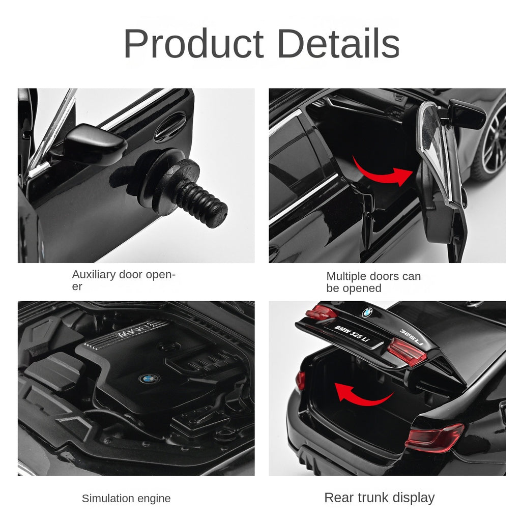 Black Mamba 1:24 Scale Licensed BMW 325Li Die-Cast Alloy Model Toy - Opening Doors, Sound & Light, Pull-Back Function, Shock Absorption, Steering, Horn & Adjustable Seats - Luxury Sedan Collection