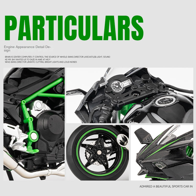 Jiaye 1:12 Scale Die-Cast Alloy Motorcycle Model Toy Compatible with Kawasaki Ninja H2R - Sound & Light, Shock Absorption & Steering - Superbike Collection