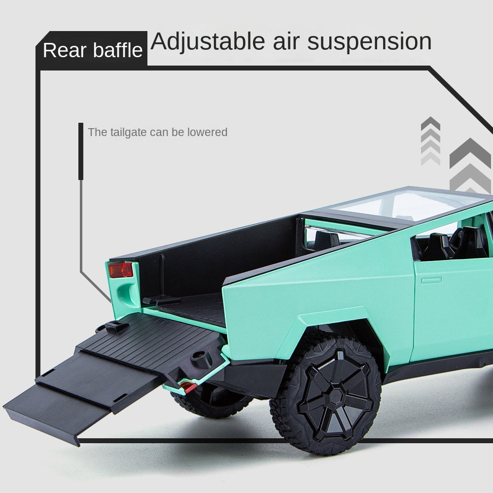 XHD 1:24 Scale Die-Cast Alloy Model Toy Compatible with Tesla Cybertruck - with Mini Motorcycle, Opening Doors, Sound & Light, Pull-Back Function, Shock Absorption & Steering - Electric Truck Collection