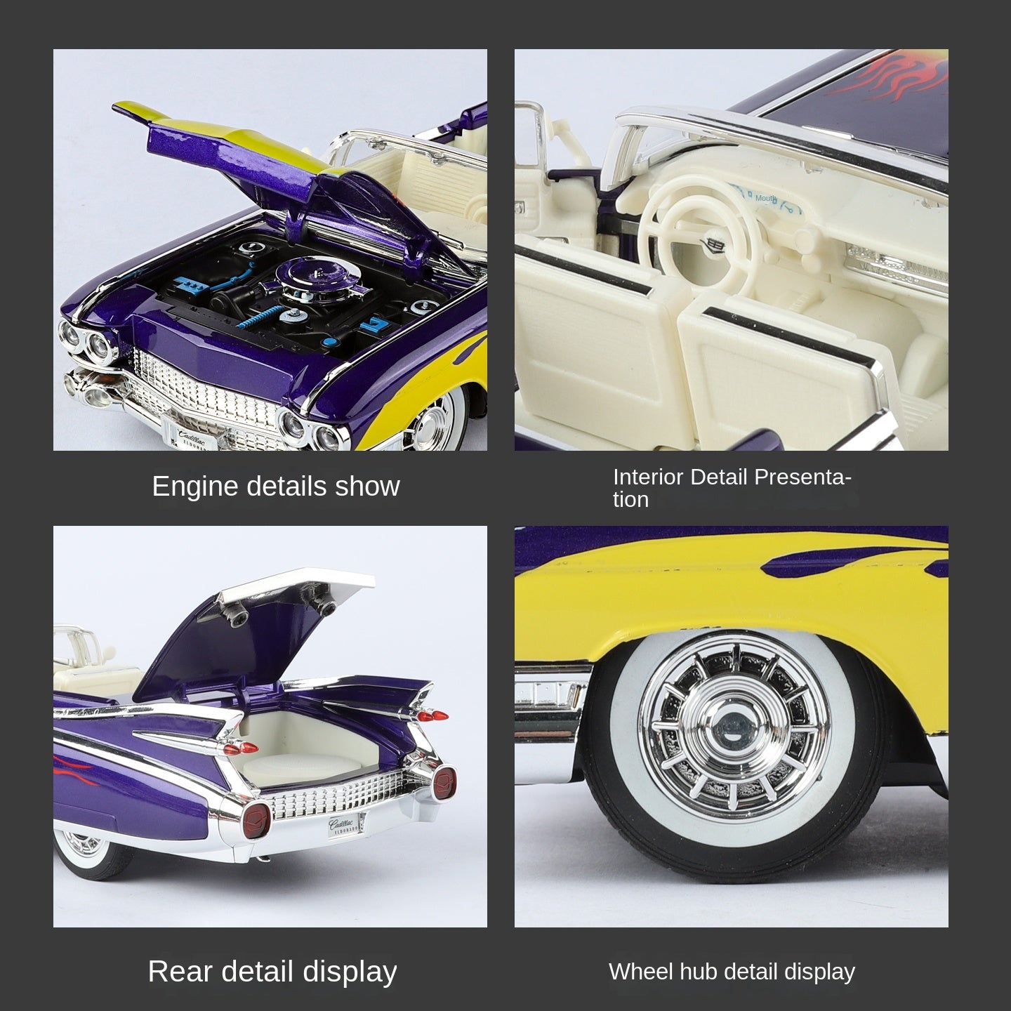 Jinglifang 1:24 Scale Convertible Edition Die-Cast Alloy Model Toy Compatible with Cadillac Eldorado - Opening Doors, Sound & Light, Pull-Back Function, Shock Absorption, Steering & Horn - Classic Luxury Car Collection