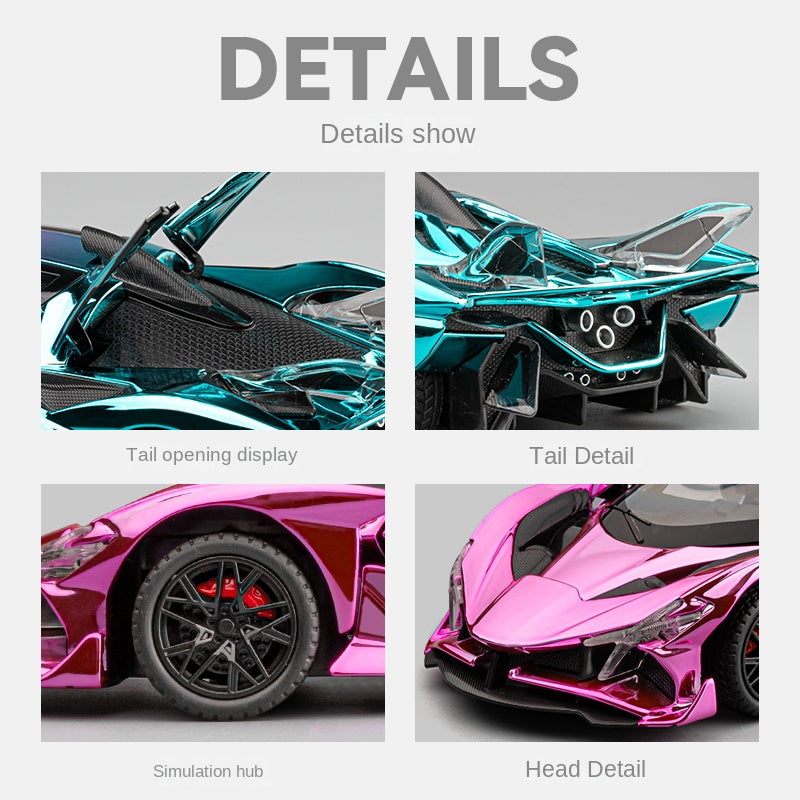 Chezhi 1:24 Chrome Edition Die-Cast Alloy Model - Compatible with Apollo Evo Hypercar - Feature-Packed with Opening Doors, Realistic Sound & Light, Pull-Back Action, Shock Absorption, Steering & Horn