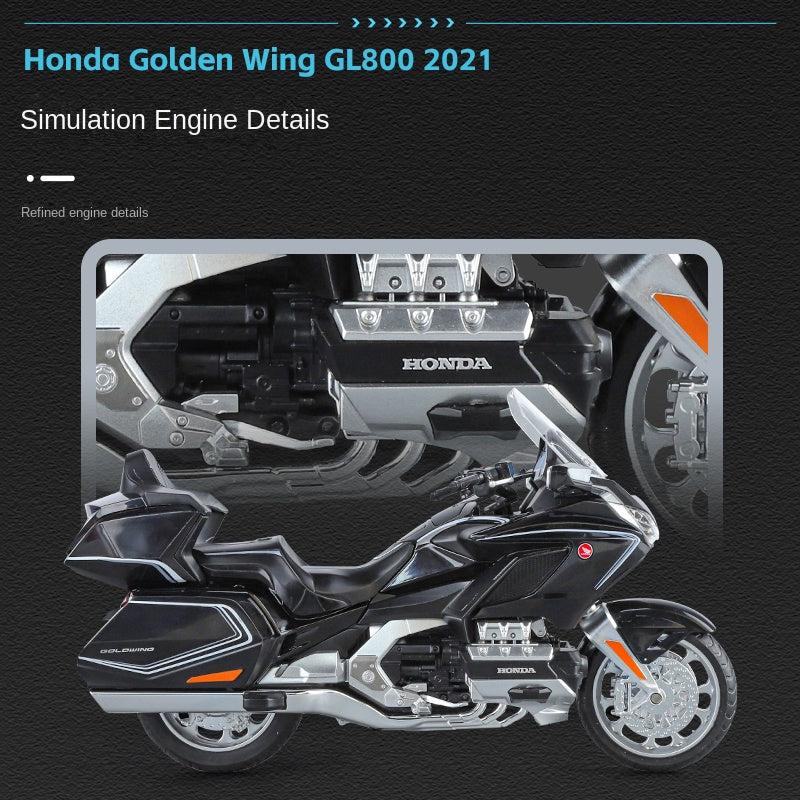 Black Mamba 1:11 Licensed Honda Gold Wing GL1800 Die-Cast Alloy Model - Official Grand Tourer Motorcycle with Sound & Light, Interactive Steering, Shock Absorption, Opening Top Case & Foldable Mirrors
