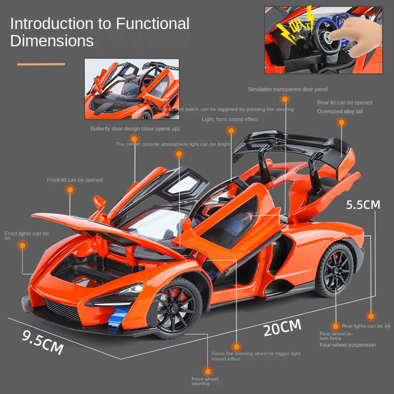 XHD 1:24 Die-Cast Alloy Model - Compatible with McLaren Senna - Track-Focused Hypercar with Opening Doors, Sound & Light, Pull-Back Action, Shock Absorption & Steering