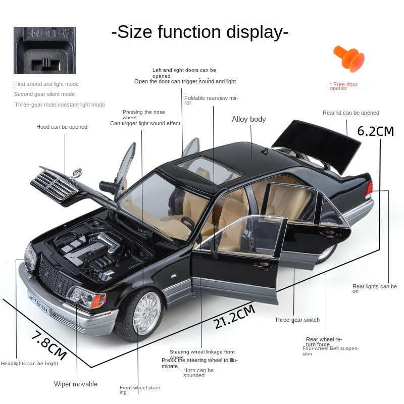 Jin Lifang 1:24 Two-Tone Edition Die-Cast Alloy Model - Compatible with Mercedes-Benz S-Class W140 - Classic Flagship Sedan with Opening Doors, Sound & Light, Pull-Back Action, Shock Absorption, Interactive Steering & Foldable Mirrors