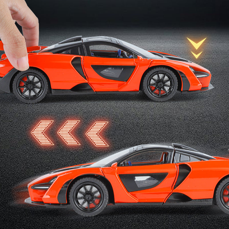 XHD 1:24 Die-Cast Alloy Model - Compatible with McLaren Senna - Track-Focused Hypercar with Opening Doors, Sound & Light, Pull-Back Action, Shock Absorption & Steering