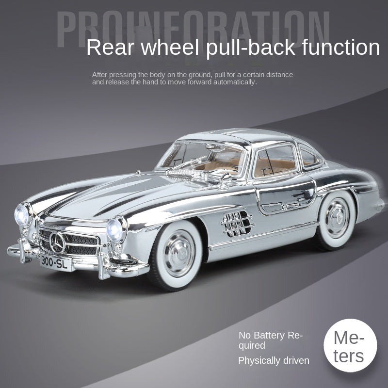 Jin Lifang 1:24 Chrome Edition Die-Cast Alloy Model - Compatible with Mercedes-Benz 300SL Gullwing - Classic Icon with Opening Doors, Sound & Light, Pull-Back Action, Shock Absorption & Interactive Steering