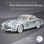 Jin Lifang 1:24 Chrome Edition Die-Cast Alloy Model - Compatible with Mercedes-Benz 300SL Gullwing - Classic Icon with Opening Doors, Sound & Light, Pull-Back Action, Shock Absorption & Interactive Steering