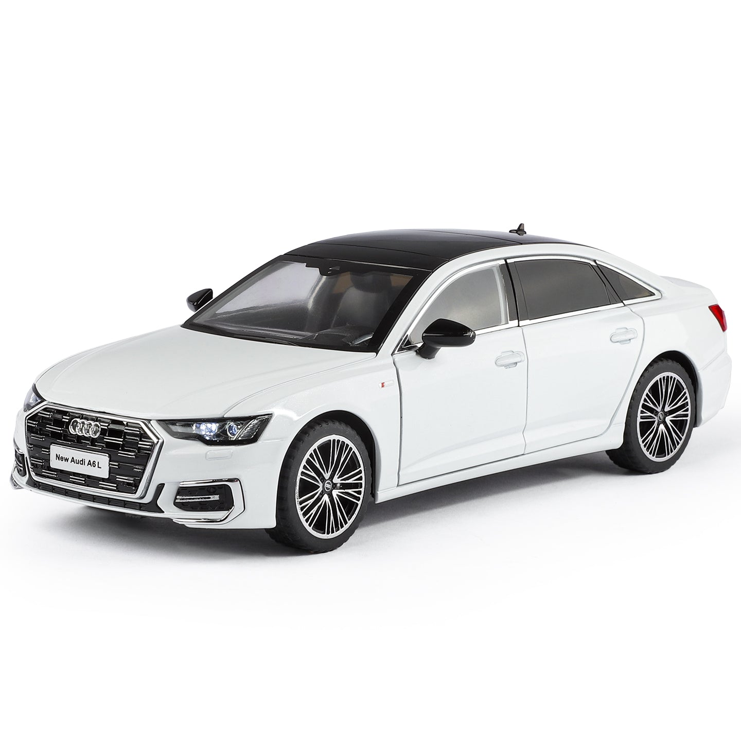 Black Mamba 1:24 Scale Licensed Audi A6L Die-Cast Alloy Model Toy - Opening Doors, Sound & Light, Pull-Back Function, Shock Absorption, Steering, Horn & Adjustable Seats - Luxury Sedan Collection