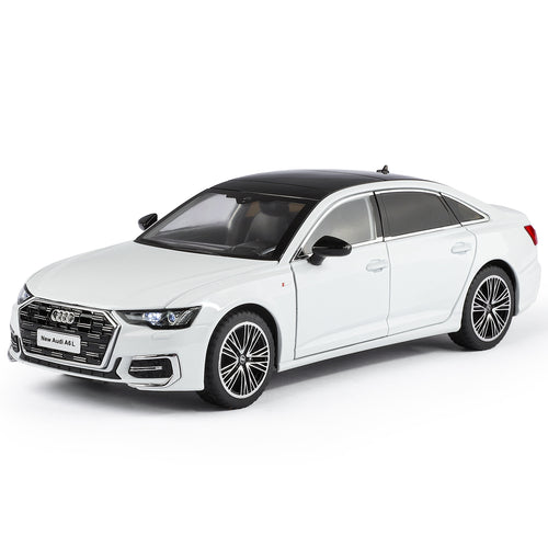 Black Mamba 1:24 Scale Licensed Audi A6L Die-Cast Alloy Model Toy - Opening Doors, Sound & Light, Pull-Back Function, Shock Absorption, Steering, Horn & Adjustable Seats - Luxury Sedan Collection