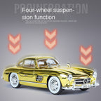 Jin Lifang 1:24 Chrome Edition Die-Cast Alloy Model - Compatible with Mercedes-Benz 300SL Gullwing - Classic Icon with Opening Doors, Sound & Light, Pull-Back Action, Shock Absorption & Interactive Steering