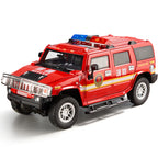 OK 1:18 Die-Cast Alloy Model - Compatible with Hummer H2 - Police & Fire Rescue, Opening Doors, Sound & Light, Shock Absorption, Interactive Steering Wheel, Adjustable Seats & Opening Fuel Cap
