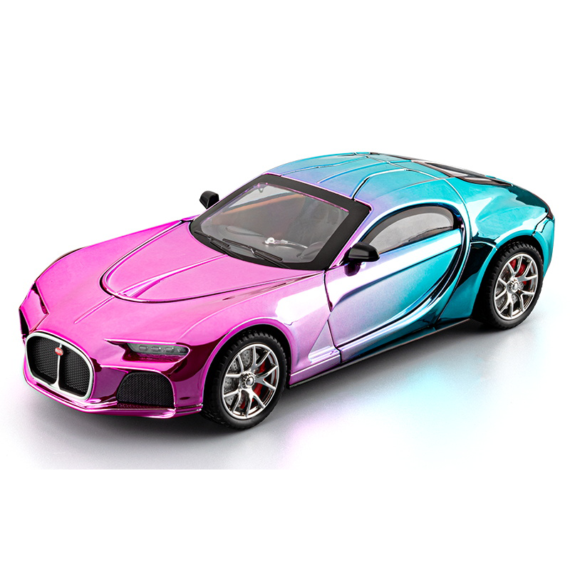 Chezhi 1:24 Scale Chrome Edition Die-Cast Alloy Model Toy Compatible with Bugatti Atlantic - with Mini Luggage Set, Opening Doors, Sound & Light, Pull-Back Function, Shock Absorption, Steering & Horn - Classic Car Collection